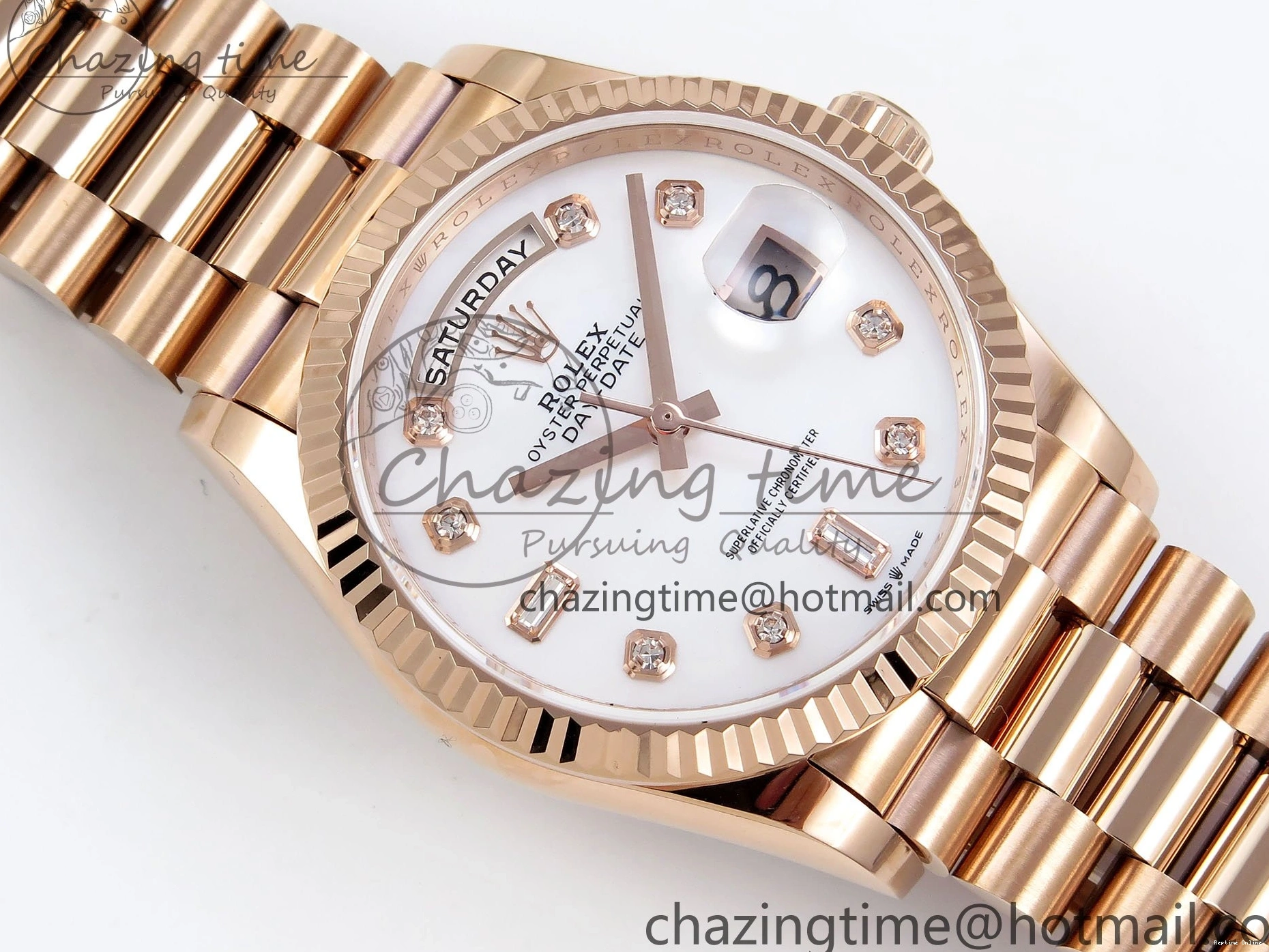 0523 OdorResistant Day Date 36 RG TWSF Best Edition White Diamonds Dial on RG Bracelet A 1610